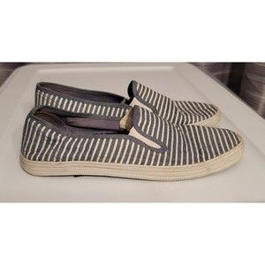 Women's City Sneaks Slip-On Canvas Sneakers with Stripes Print Pattern Size 7